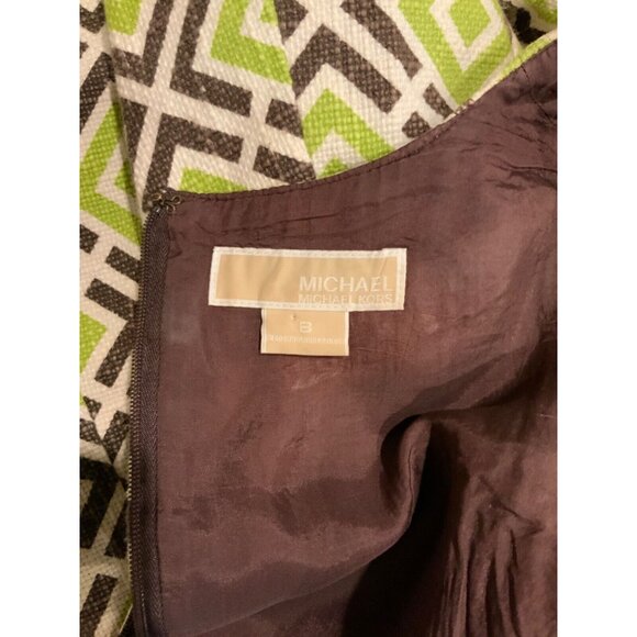Michael Kors Green & Brown Geometric Button Front Shift Dress, Size 8 - Picture 6 of 6